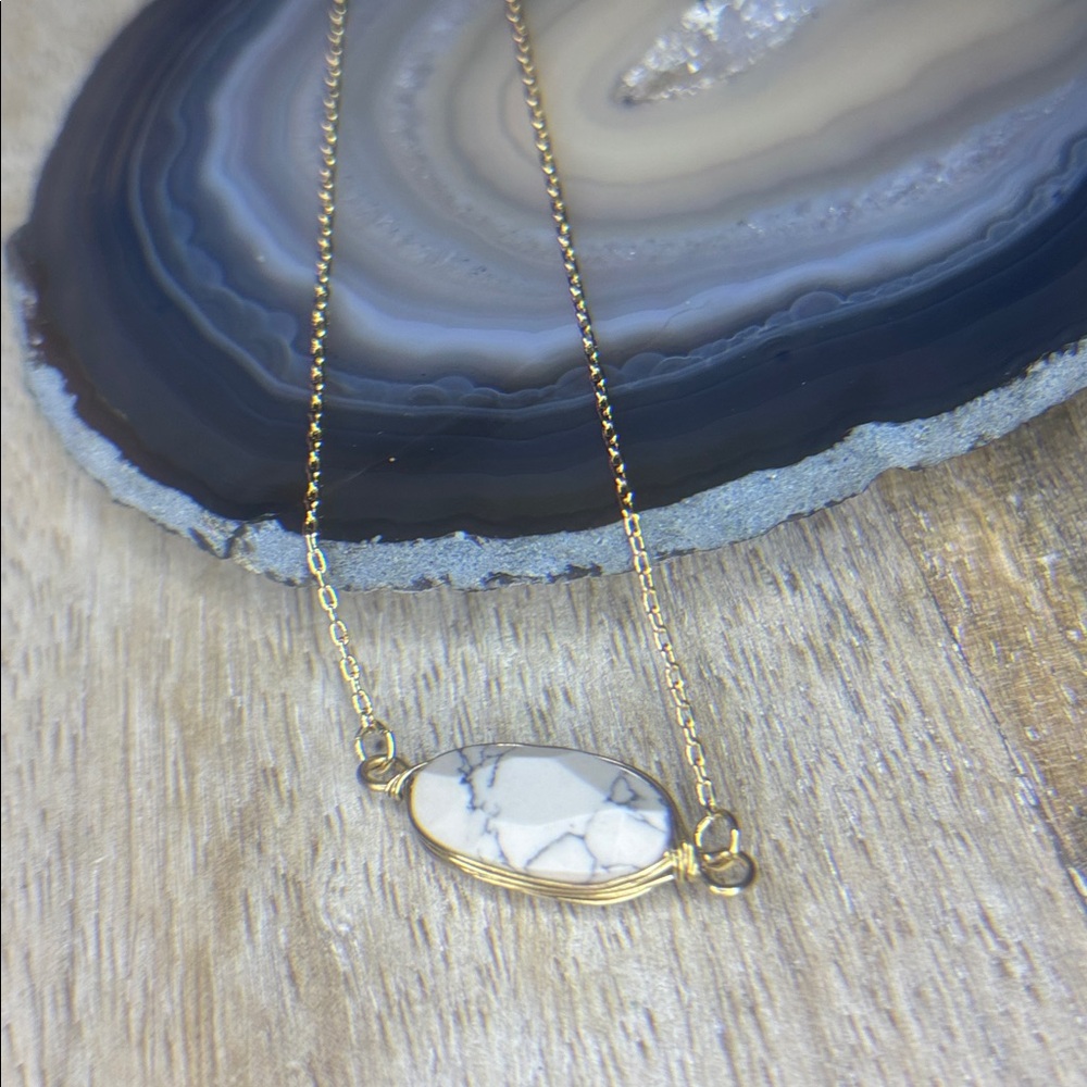 14 K Gold Plated, Dainty Fauceted Howlite Necklace